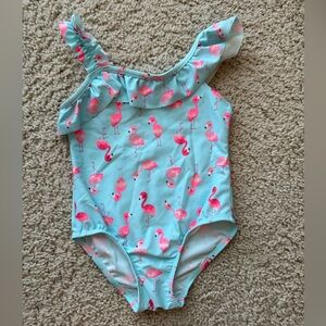 Toddler Flamingo Swimsuit (blue and pink; ruffle)